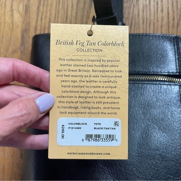 Patricia Nash Danville Tote Vintage Color Block P1014493 Black British tan NWT - Picture 3 of 7